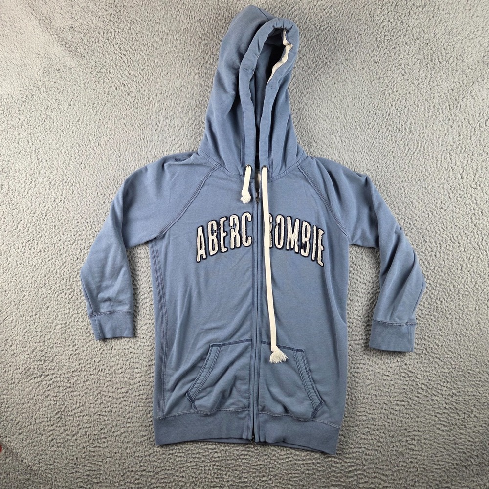 Abercrombie & Fitch Womens Blue Y2K Logo Full Zip Hoodie Sweatshirt Large